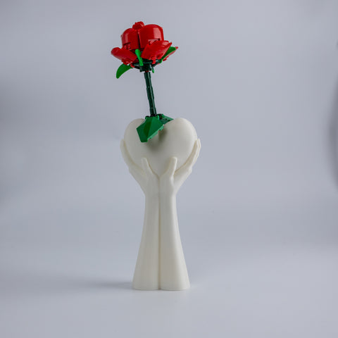 Embrace of Blossoms: 3D Printed Heart-in-Hands Vase